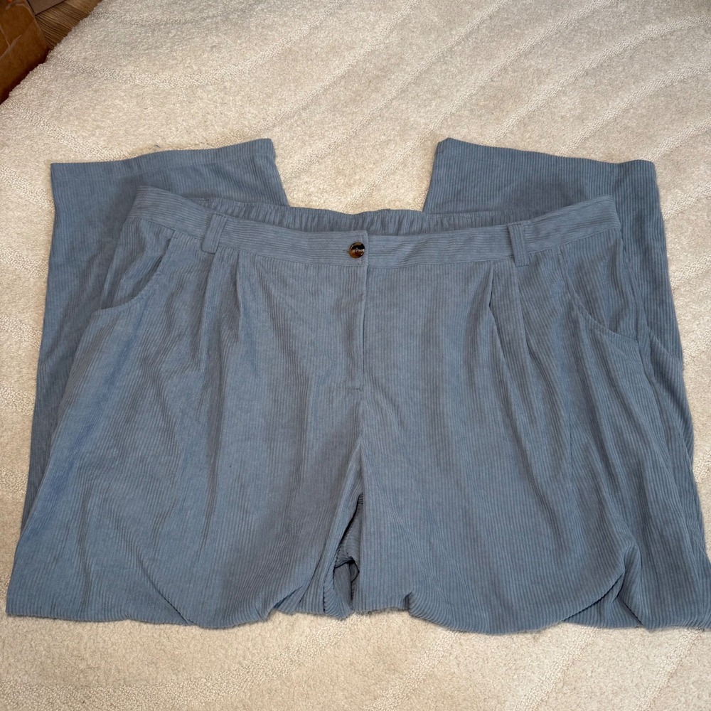 NWOT Halara Blue Corduroy Wide Leg Pleated pull on Pants Plus Size 3X Q02833525